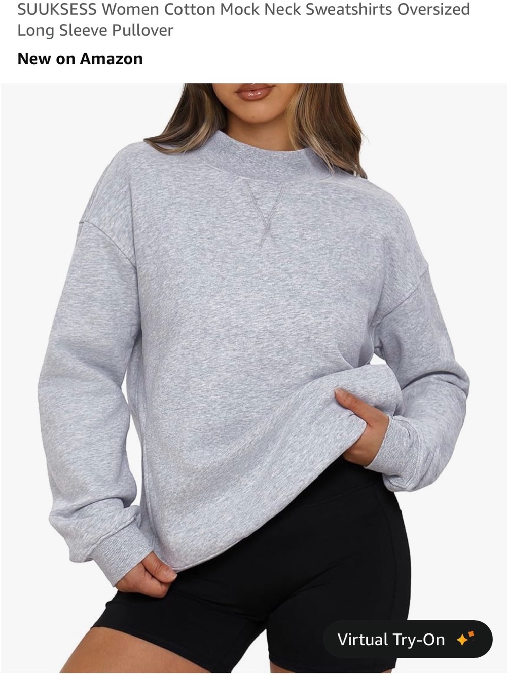 Women's Light Gray Mock Neck Oversized Sweatshirt new medium